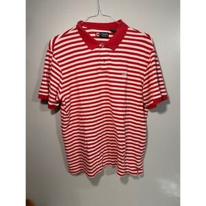 Chaps Mens XL Red White Striped Short Sleeve Pique Polo Shirt Cotton Logo
